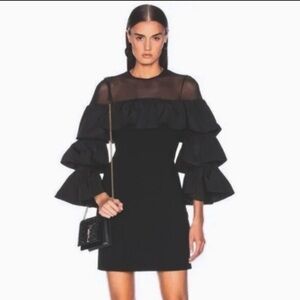 Cinq a Sept Valentina Ruffle Sleeve Mesh Shoulder Black Mini Dress 6 Wedding LBD